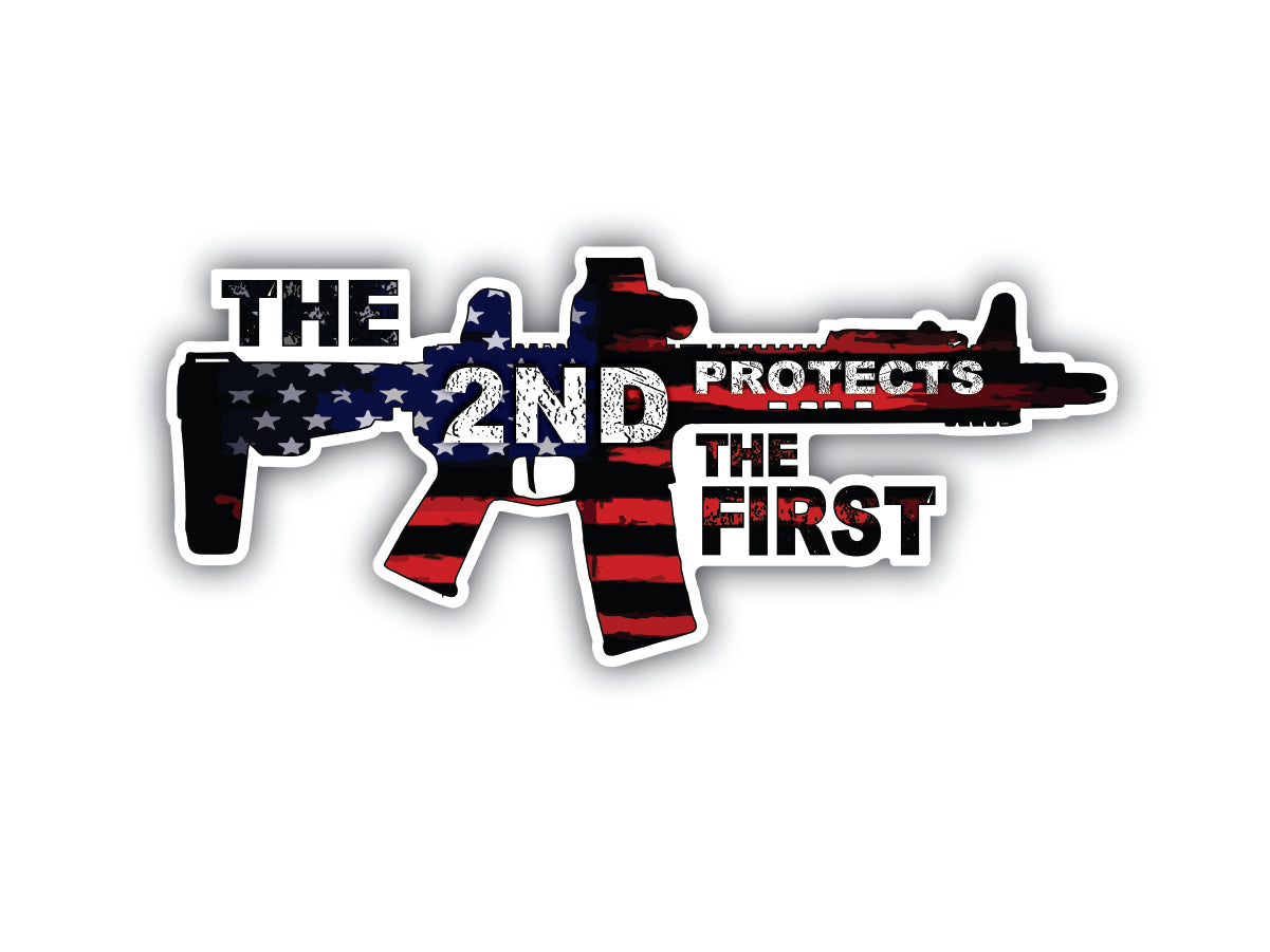 The Second Protects the First AR15 US Flag Sticker Decal
